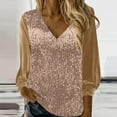 thumbnail image 2 of Women'S Clothing, Womens Shirts, Stylish Women’s V Neck Sequin Top Elegant Long Sleeve Shirt for Parties and Casual Outings Shimmering Loose Fit Blouse for Any Occasion, 2 of 5