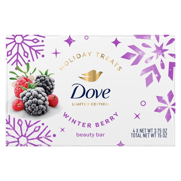Dove Limited Edition Holiday Treats Beauty Bar Winter Berry Bar Soap For Hydrated And Soft Skin, 3.75 oz 4 Bars