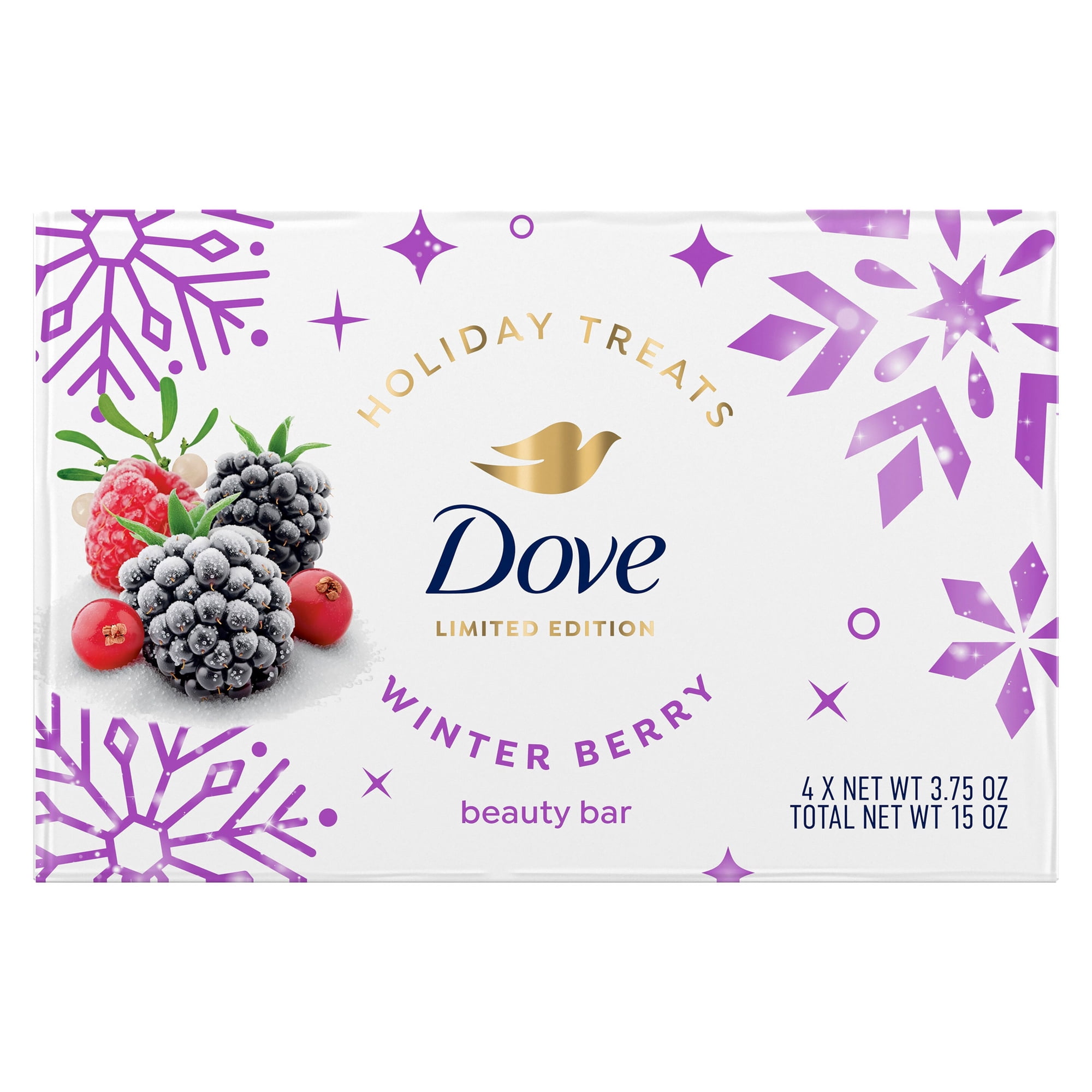 Dove Limited Edition Beauty Bar Winter Berry Bar Soap For Hydrated And Soft Skin, 3.75 oz 4 Bars