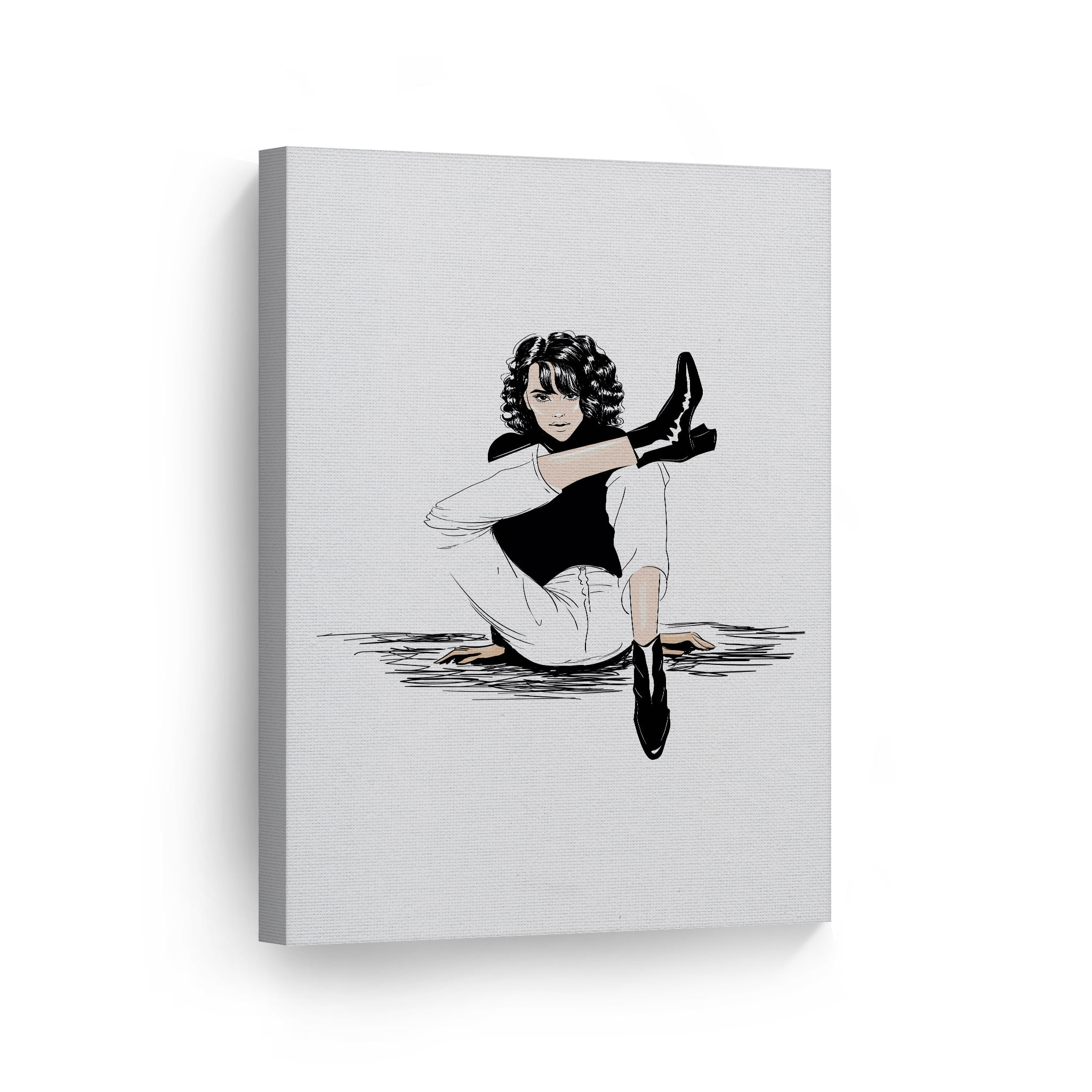 Smile Art Design Black and White Modern Woman Black Boots Sketch