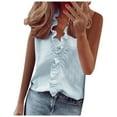 thumbnail image 2 of Tbopshirt Womens Tank Top Women's Casual Solid Color Ruffle Collar Long Sleeve Ruffle Shirt Blouse V-Neck Sleeveless Shirt Tops, 2 of 5