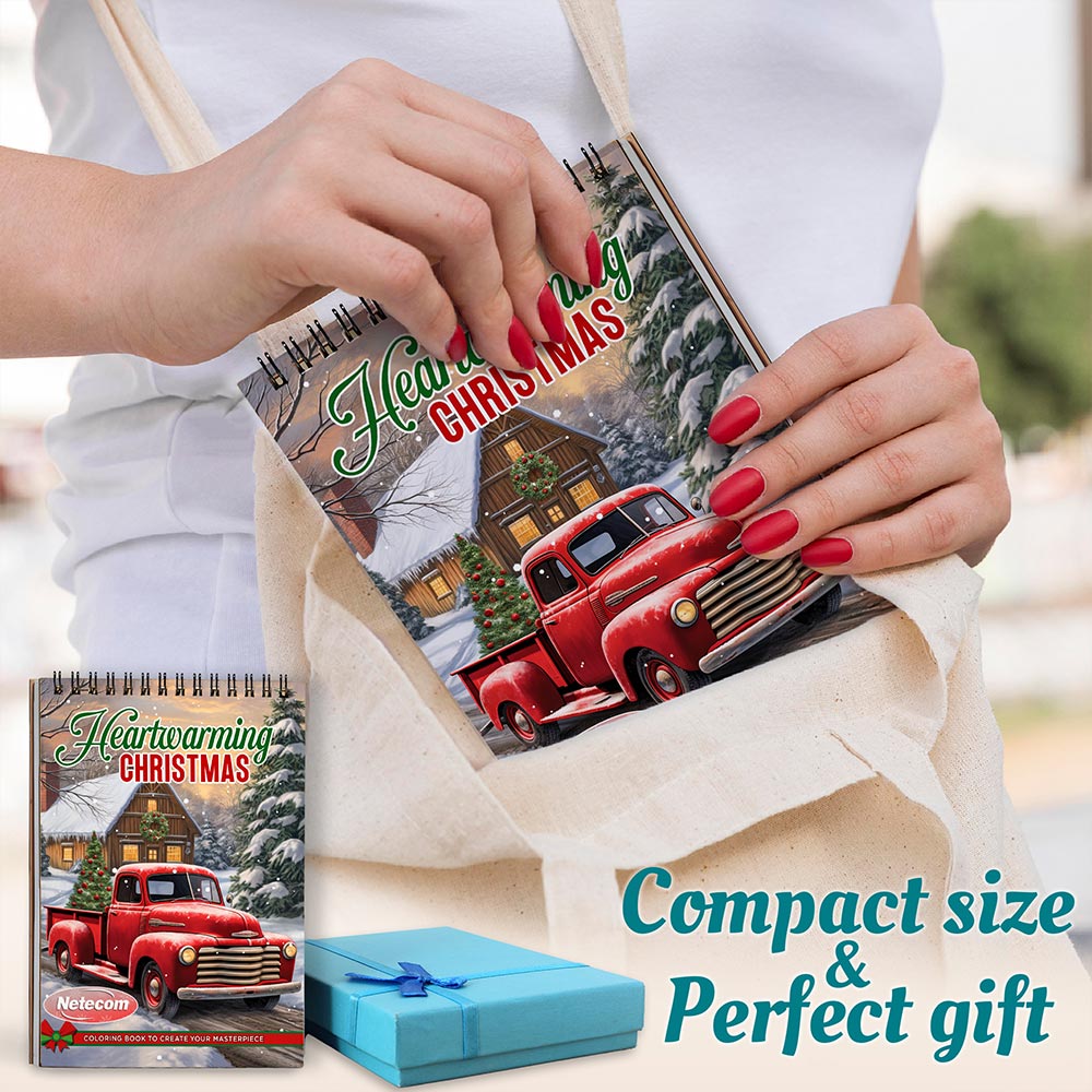 Netecom Heartwarming Christmas Coloring Book Spiral Bound For Adults, A5 Wooden Cover, 30 Enchanting Coloring Pages of Christmas Traditions for Stress Relief and Relaxation