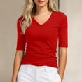 thumbnail image 2 of Women'S V Neck T Shirts Slim Fitted Half Sleeve Tops Basic Tees（L-XXXXXL）, 2 of 4