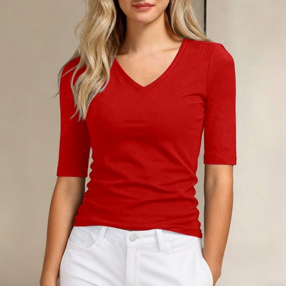 T-Shirts for Women Short Sleeves V Neck Basic Tee Shirt Summer Top Women Clothing