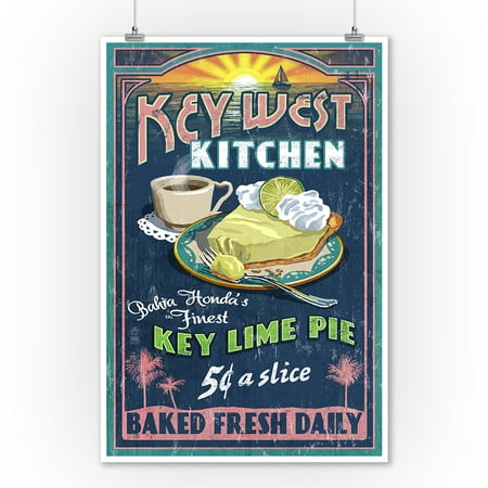 Bahia Honda, Florida Keys - Key Lime Pie Sign - Lantern Press Poster (9x12 Art Print, Wall Decor Travel