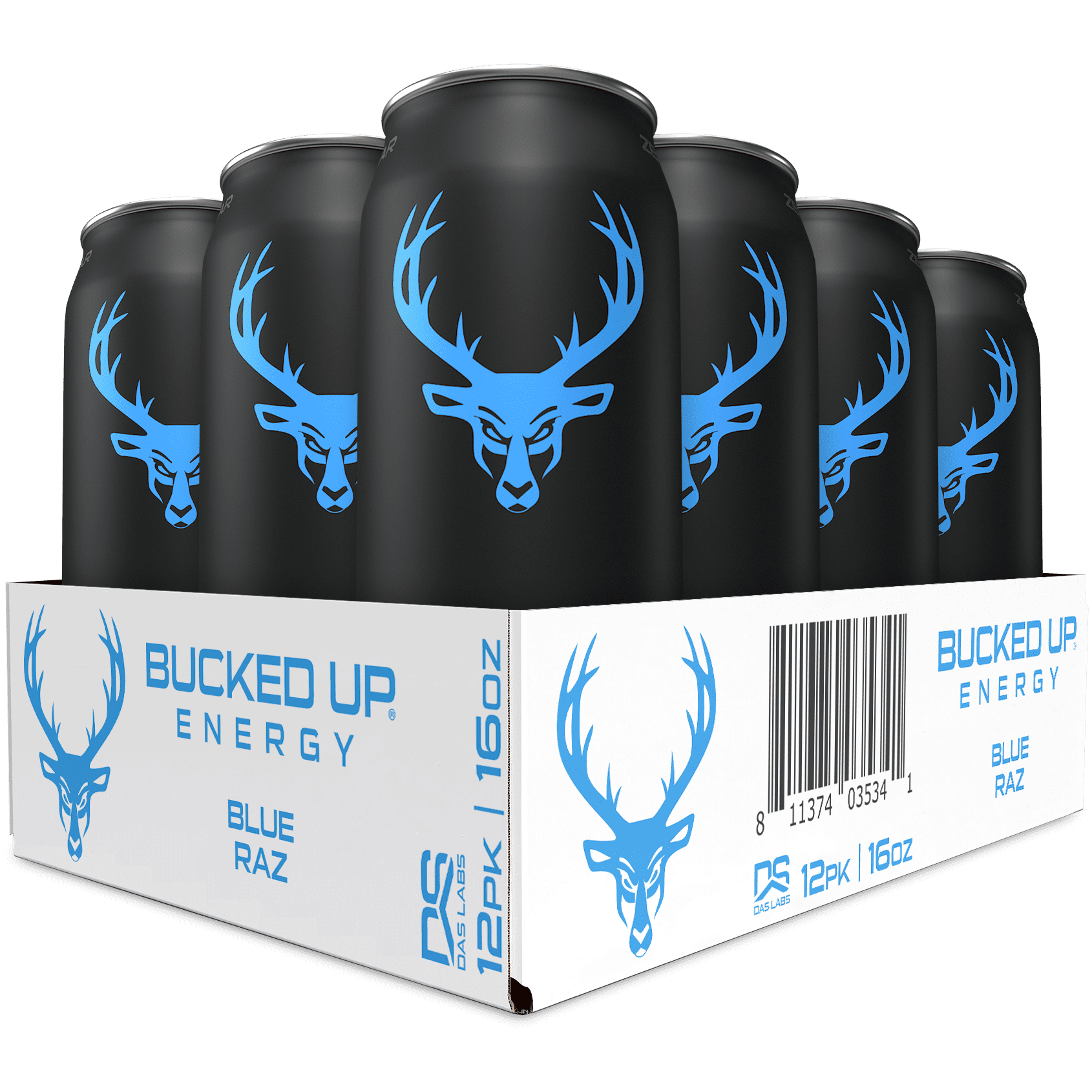 Bucked Up Energy Drink, Blue Raz, 12 Cans, 16 oz, 300 mg Caffeine