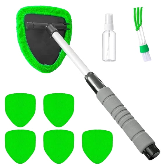 Windshield Cleaning Tool, Car Window Cleaner Windshield Cleaner with 6 Reusable and Washable Microfiber Pads and Extendable Handle Auto Inside Glass Wiper Kit