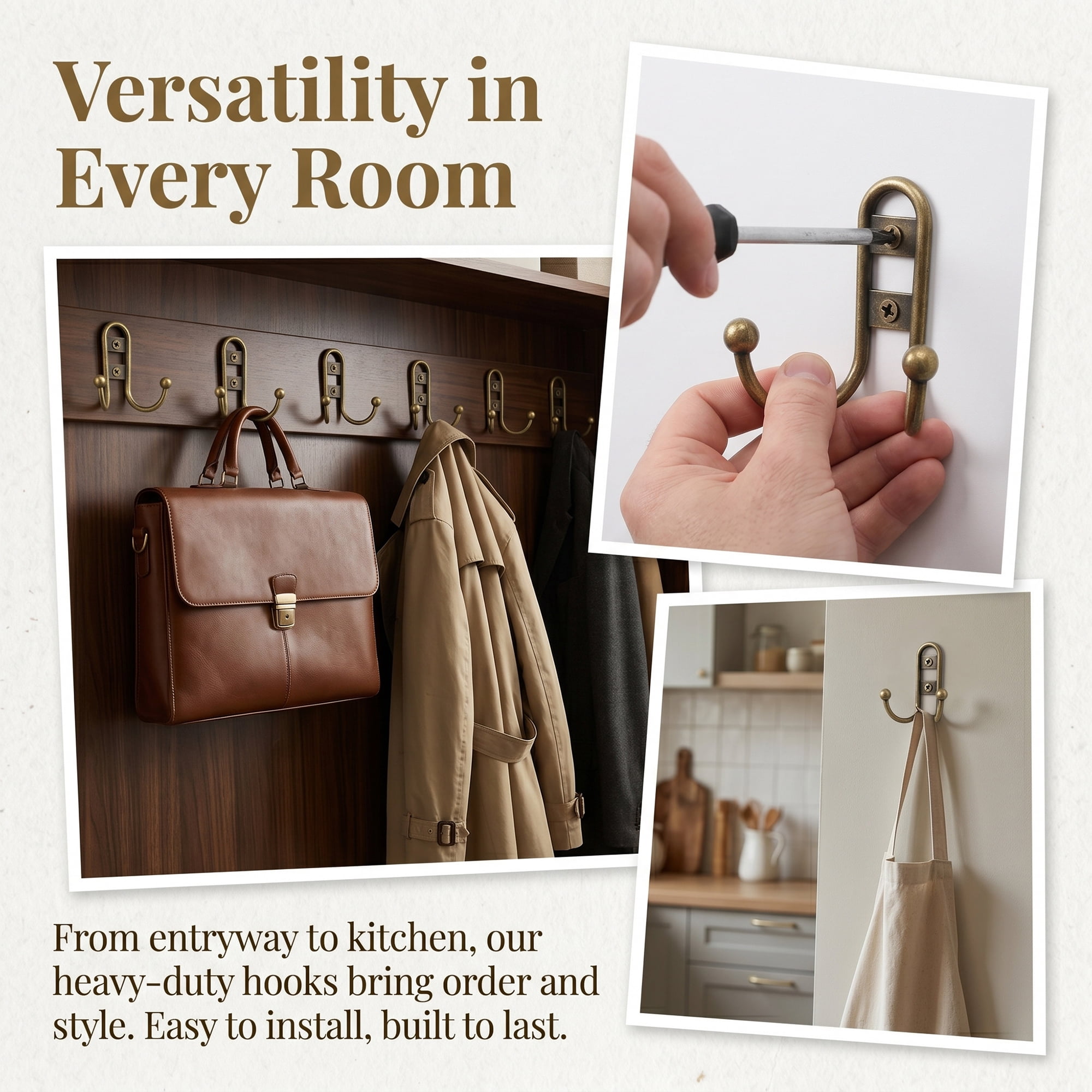 Unique Bargains 8Pcs Utility Metal Durable Multi-Purpose Wall Hooks Copper 2.8x2.6inch