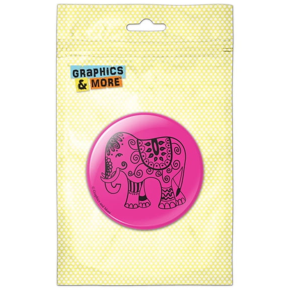 Painted Elephant Ornate India Pink Pinback Button Pin Badge
