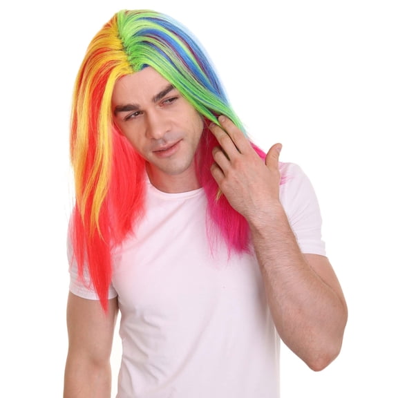HPO Adult Men's Rainbow Colors Straight Wig 6ix9ine Daniel Hernandez Cosplay Party Hair for Halloween & Multicolor