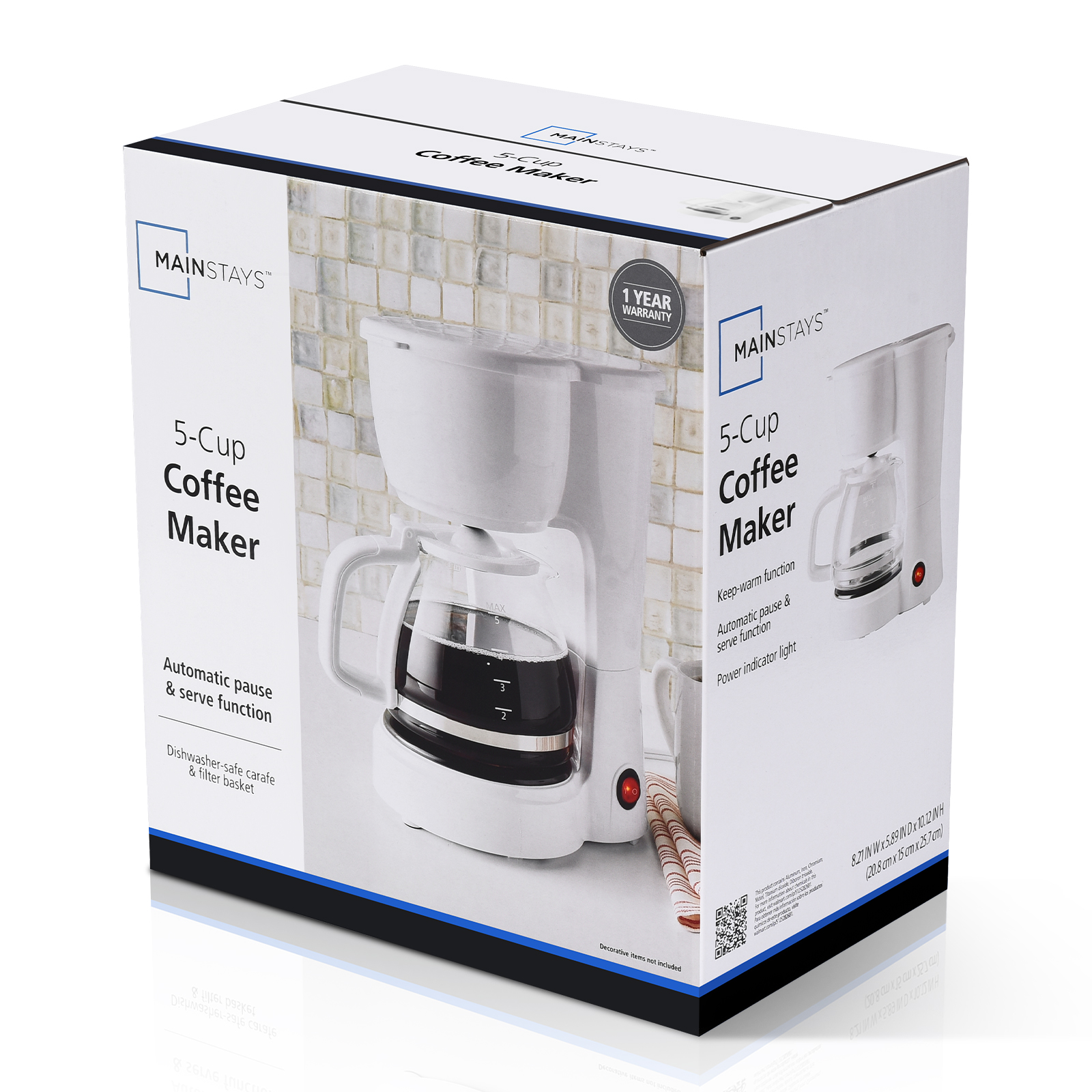 Mainstays 5-Cup Drip Coffee Maker, White photo 3