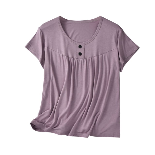 Plebaso Blouses Décontractées pour Femmes T-Shirts à Manches Courtes à Col Rond T-Shirts Couleur Unie Été Hauts Confortables pour Femmes