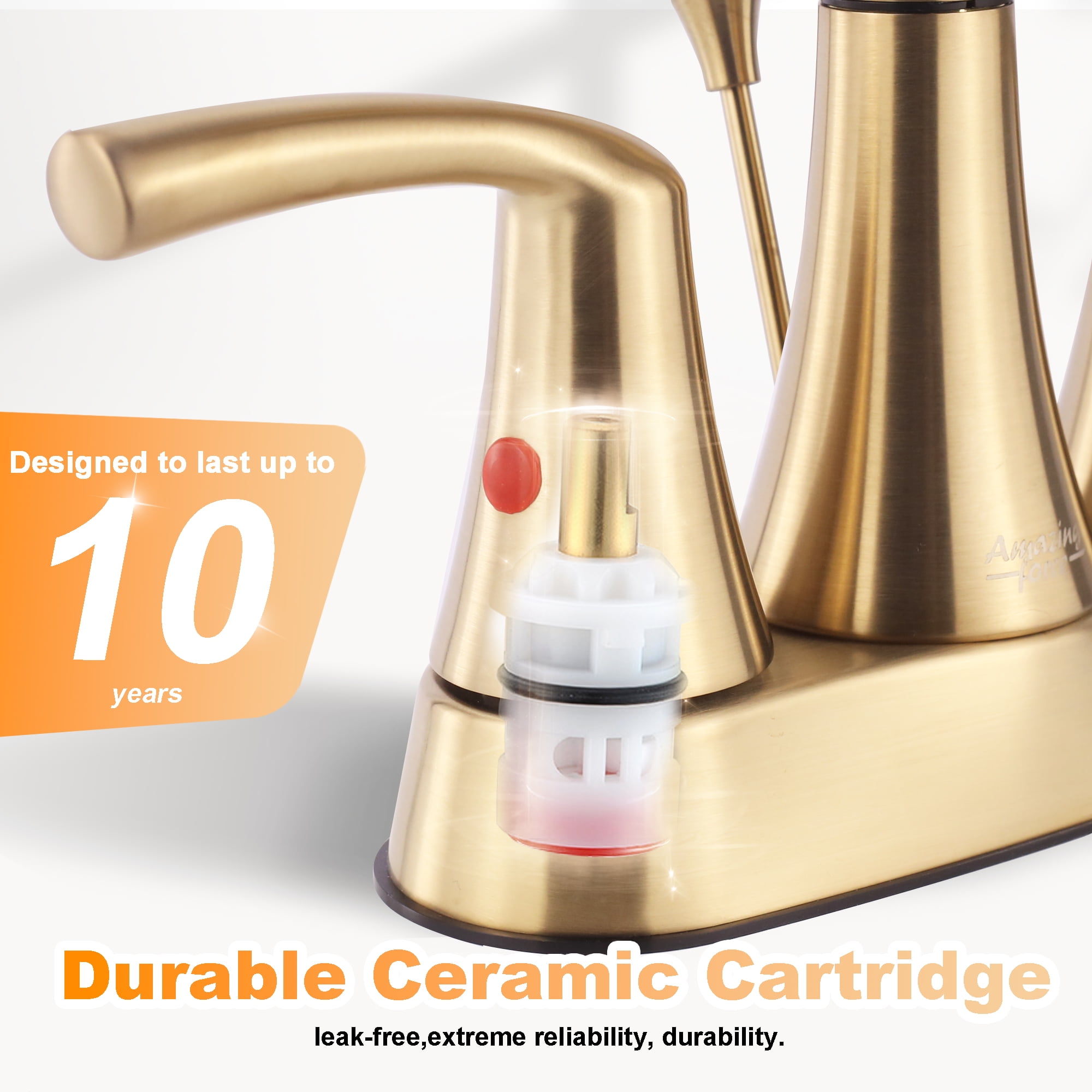 Sunrinx 4-Inch Bathroom Sink Faucet Brushed Gold 2 Handle Centerset High Arc Swivel Faucet