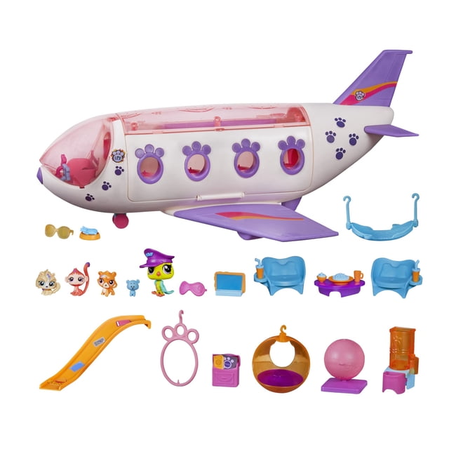 Littlest Pet Shop Pet Jet Playset de juguete, incluye 4 mascotas, requiere ensamblaje para adultos (no se necesitan herramientas), a partir de 4 años