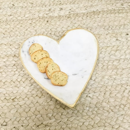 

India Handicrafts Gold Edge 8 White Marble Heart Shaper Tray 71034