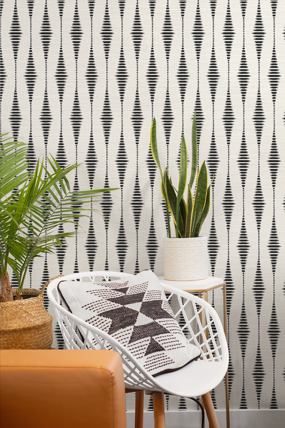 Seabrook Designs  Striped Ikat Peel and Stick Wallpaper 27 in. W x 18 ft. L - Ebony & Linen