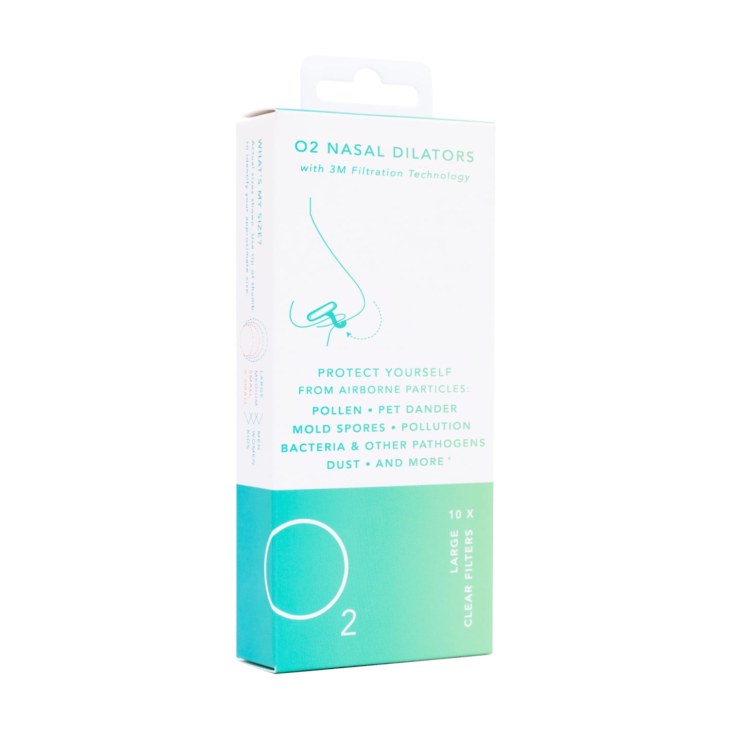 O2 Nose Filters | Nasal Dilators with 3M Filtration Technology | Pack of 10 | Allergy Relief | Large