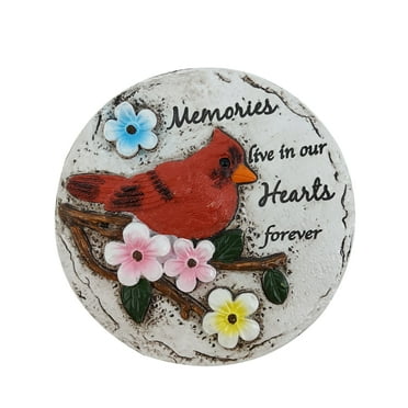 Mainstays 5.25 inches Outdoor Memeorial Stone, Grey Color, Red Bird Design,  Round Shape.
