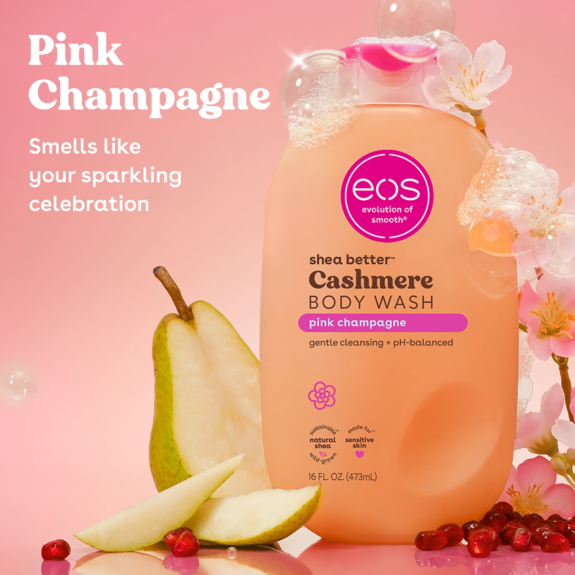 (2 pack) eos Shea Better Cashmere Body Wash, Pink Champagne, Creamy Gel Formula, 16 fl oz.