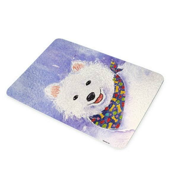 KuzmarK Glass Cutting Board - American Eskimo Dog Eskie Art by Denise Every