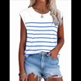 thumbnail image 1 of Tops de Mujer Elegantes e Informales de Verano A Rayas, Tops de Corta con Bloques de Color, Corte Holgado, Azul y M, 1 of 9