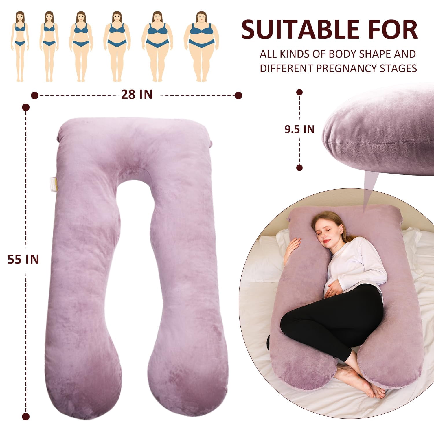 Pillow  U Shape Pillows For Sleeping 55in Body Adults Maternity Removable Cover Pink