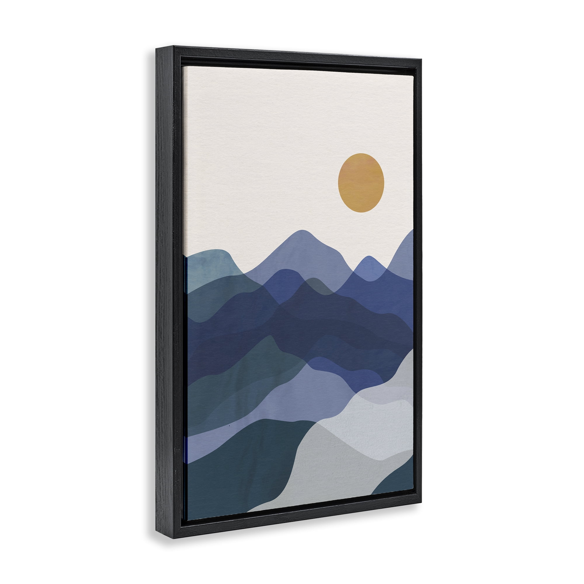 Stupell Industries Blue Layered Mountains Landscape & Nature Painting Black Floater Framed Canvas Art Print Wall Art, 17 x 25