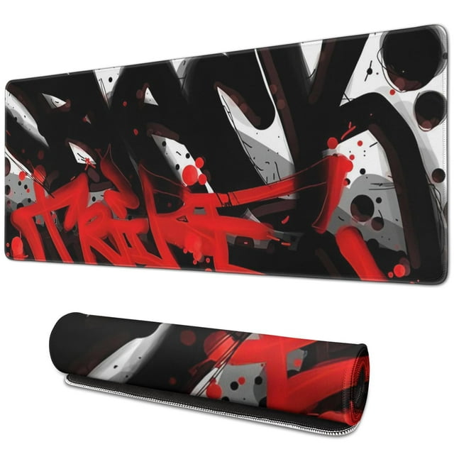 Large Black Red Gaming Mouse Pad (31.5x11.8 inch) - Non-Slip Base, Stitched Edge for Superior Gameplay and Office Work Performance