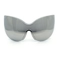 thumbnail image 3 of Oversized High Temple Wrap Around Shield Rimless Futurism Sunglasses Silver Mirror, 3 of 8