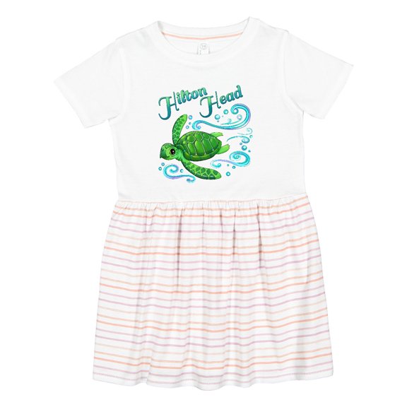 Inktastic Hilton Head Cute Sea Turtle with Waves and Bubbles Girls Toddler Dress