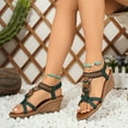 thumbnail image 4 of SEAOPEN Women's Square Toe Slide Sandals Rhinestone Clear Flat Sandals Summer Sandals Cute Slide Sandals Size 9.5 Army Green, 4 of 8