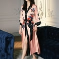 thumbnail image 4 of Defitshape Women's Satin Robe Luxury Floral Printed House Light Silky Loose Fit Quarter Sleeve Long Japanese Long Kimono Bathrobe Patterned18 Pink One Size, 4 of 5