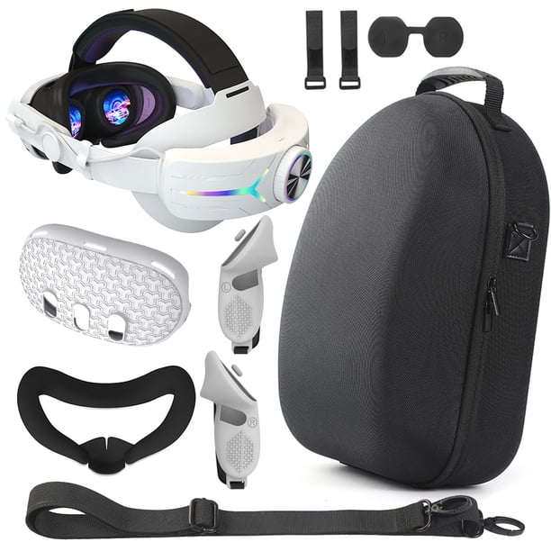 Juego Transporte Dura Cubierta Empuñaduras Controlador Facial Lente para Meta Quest 3