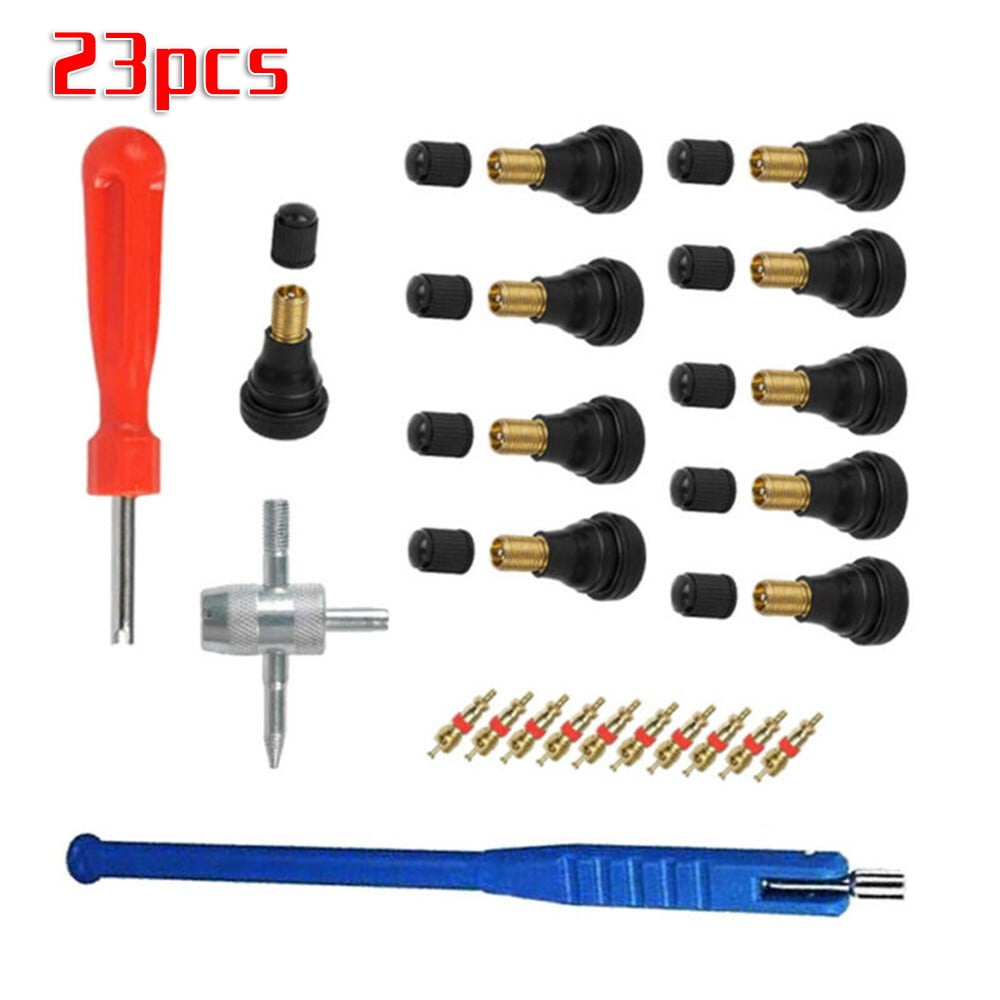 23pcs Valve Core+Valve Stem+Core Remover+Stem Puller+4 Way Tire Repair