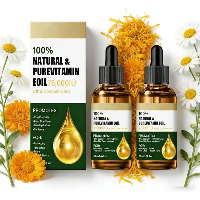 Yanonmyfd Aceite de Vitamina E para la Cara, Puro 75,000 UI, Ultra Concentrado,100% Natural& Purevitamin E, Adecuado para Masaje Corporal, Gua Sha, Cuidado de La Piel, Cuidado del Cabello y Cuidado )