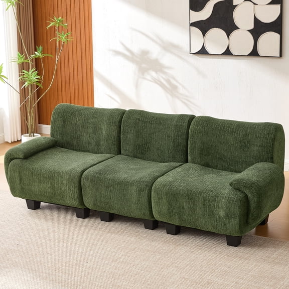 Euroco Modern 3-seater Sofa 94.5" Sofa Couch Chenille Upholstered Sofa with Curved Armrests for Living Room, Apartment, Guest Room, Green