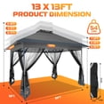 thumbnail image 4 of HOTEEL 13x13ft Pop-Up Gazebo Outdoor Canopy Tent with Adjustable Height, UV 50+ Sun Protection & Removable Mosquito Net - Waterproof Instant Shelter, Gray, 4 of 13