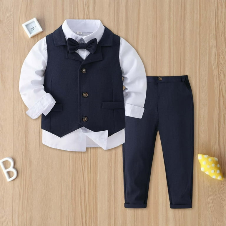 MEZZALL Boys Formal Outfits Sets Toddler To Kids Dress Shirt Vest
