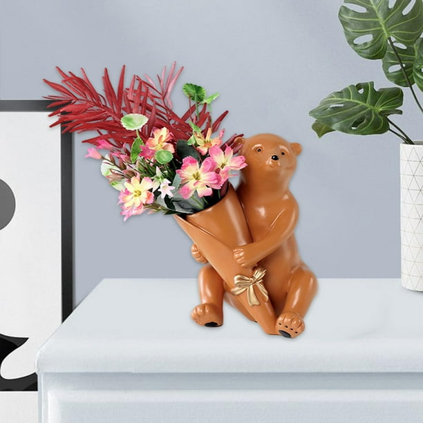 Jarrón de oso creativo Estatua pintada Jarrones decorativos Maceta de plantas Soporte de decoración de jardín Arte para decoración para hogar marrón Soledad Florero con figura de oso