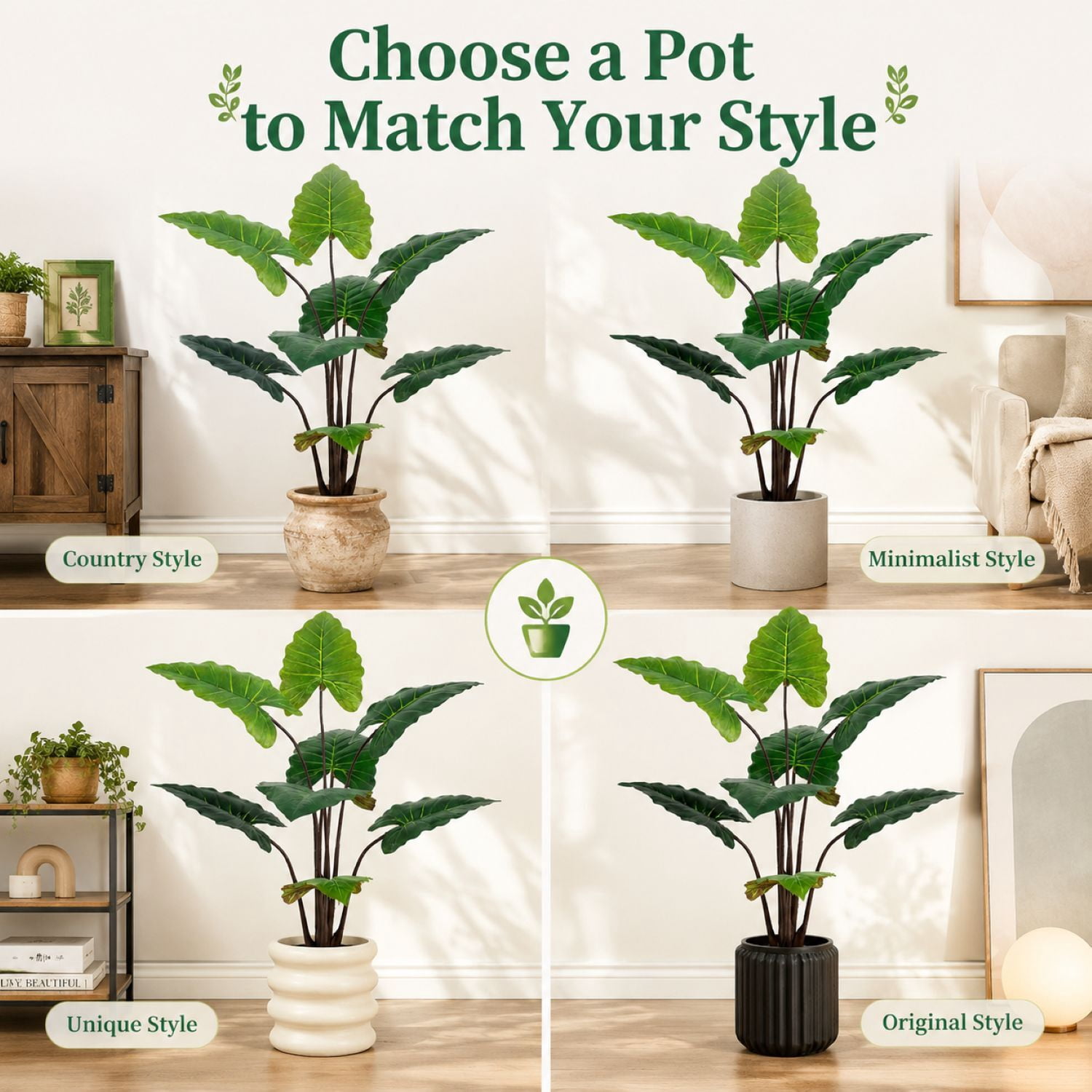 Easy4Home 4.3FT Artificial Plant Fake Caladium Plant Potted Indoor Faux Floor Plant for Home Office Decor, Green