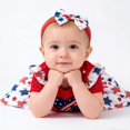 thumbnail image 5 of LNMQLPDBS Toddler Girl Clothes Sets Letters Printed Ribbed Ruffle Trim Short Sleeve Onesies & Floral Printed Skirt with Bow & Headband 3pcs Sets 0-3 Months Baby Girl Clothes, 5 of 7