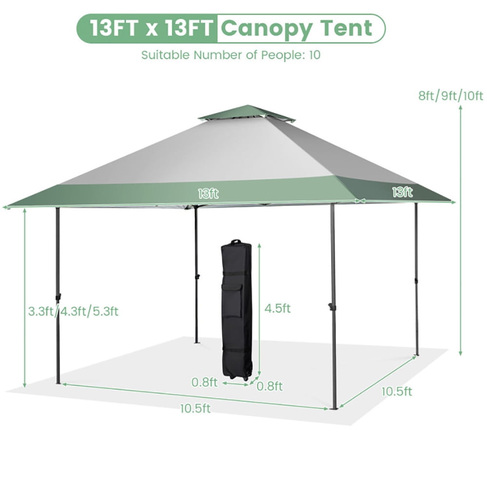 Aimee Lii 13 x 13 Feet Pop-Up Patio Canopy Tent with Shelter and Wheeled Bag, Backyard Canopy Gazebo for Party Camping BBQ Events, Gray