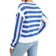 thumbnail image 5 of QAFOPEH Women's Striped Cutout Crew Neck Long Sleeve Ripped Casual Sweater, 5 of 5