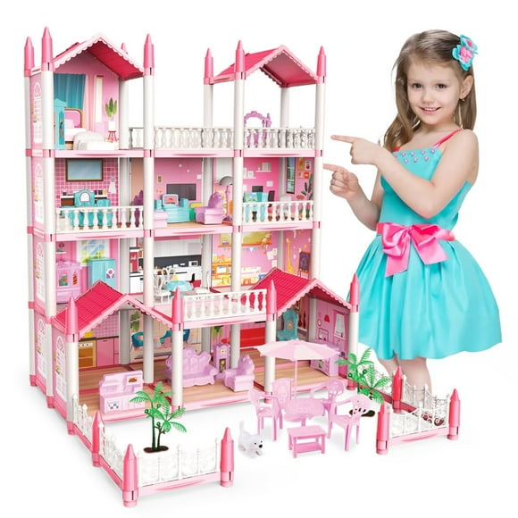 EIGTHTAIL Doll House Kit Girls Toy Rooms DIY Pretend Play Dollhouse Playset Toys with Accessories and Furniture Princess House for Toddlers Christmas Birthday Gifts for 6-12 Year Old