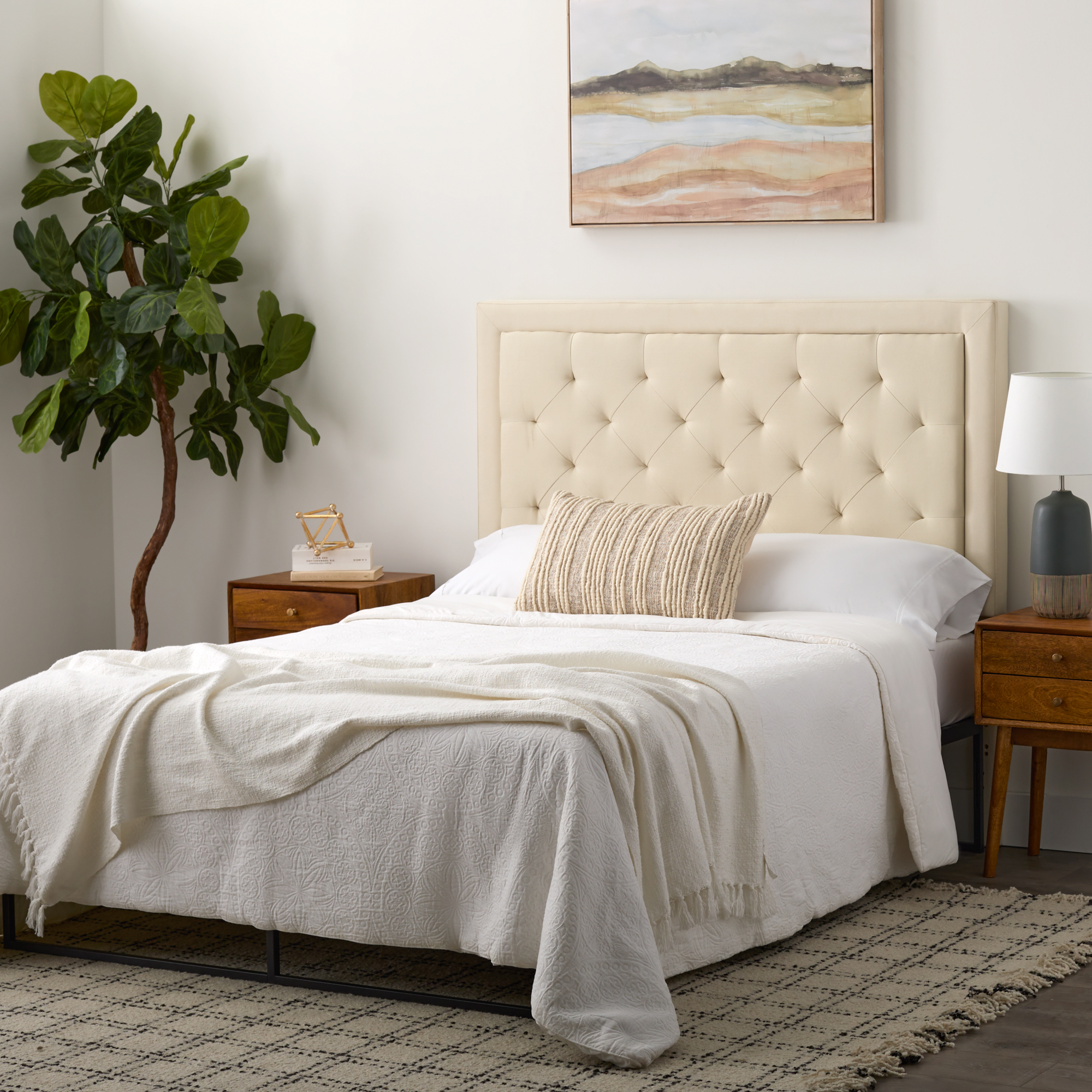 Rest Haven Medford Rectangle Upholstered Headboard with Diamond Tufting, Full, Cream - image 3 of 11
