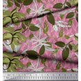 thumbnail image 3 of Soimoi Pink Modal Satin Fabric Artistic Leaves Printed Fabric 1 Yard 42 Inch Wide, 3 of 5