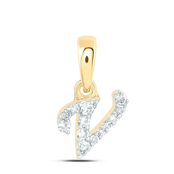10K Yellow Gold Real Diamond Women's Block Font Initial V Mini Pendant 1/20 CT