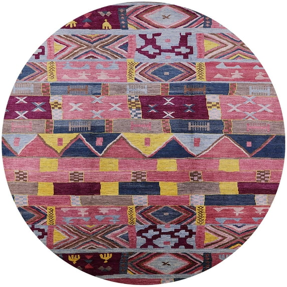 Ahgly Company Machine Washable Indoor Round Industrial Modern Bright Maroon Red Area Rugs, 6' Round