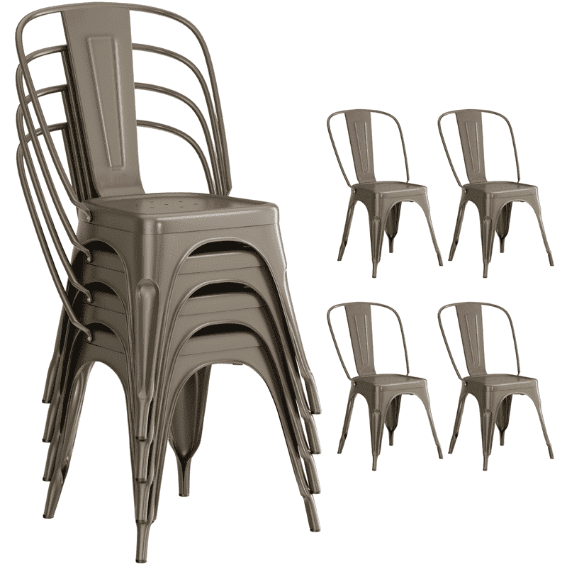 Furmax Set of 4 Metal Dining Chairs Stackable Indoor Industrial Vintage Chairs,Gun