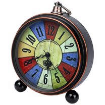 REGALWOVEN Vintage Mechanical Alarm Clock, Metal Casing, with Spherical Base, Ideal for Bedroom Nightstand Crown Pattern 5.3"L x 1.8"W x 7.5"H